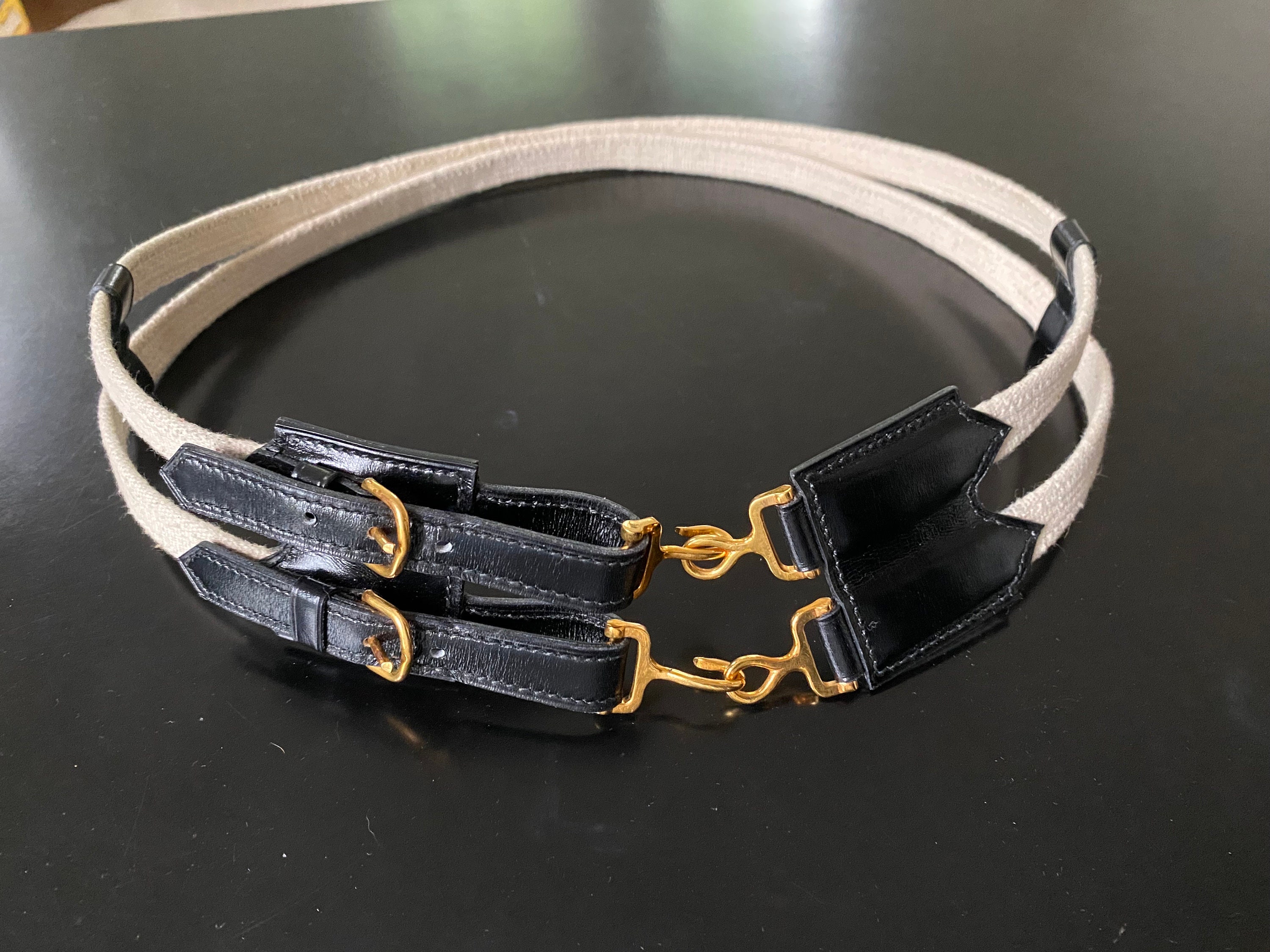 Hermès vintage leather and cotton double belt Hermès Vintage Leather and Cotton Double Belt 28 main image 3