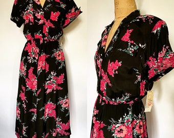 1940's Style Rayon Floral Print Dress by Nina Piccalino NWT!