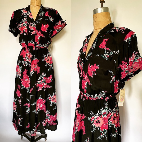 1940's Style Rayon Floral Print Dress by Nina Piccalino NWT!