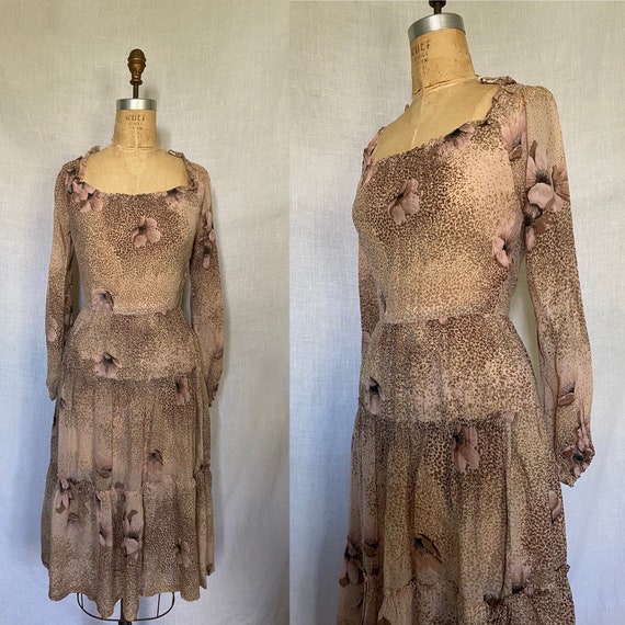 1970's sheer floral print prairie dress off the s… - image 3