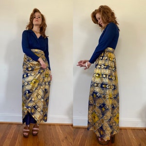 1960s Maxi Hostess Dress Blue/Gold