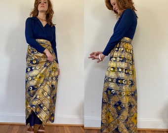 1960s Maxi Hostess Dress Blue/Gold
