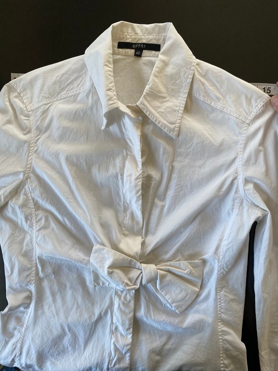 Gucci Vintage Y2k/90s White Cotton Blouse W Bow - Etsy