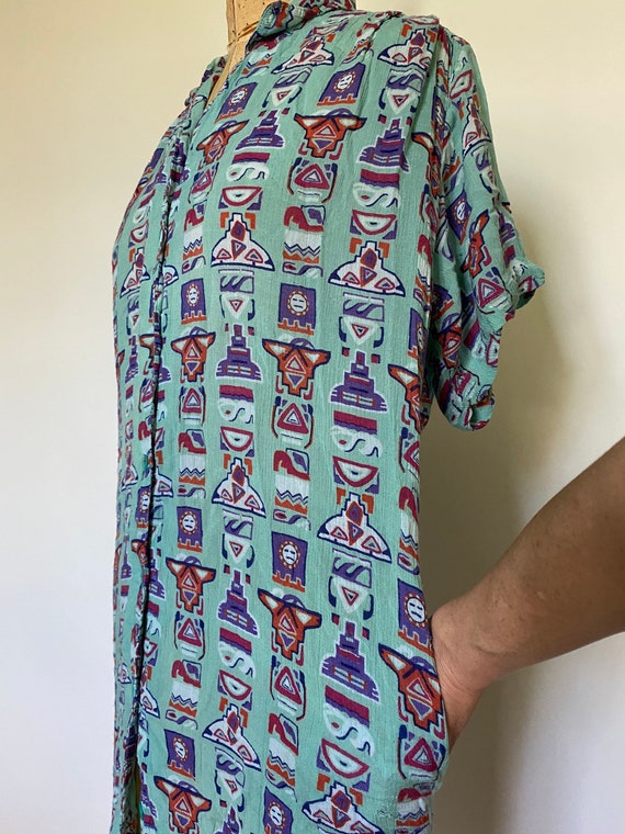 Vintage Rayon Indian Mu Mu Caftan dress with pock… - image 2