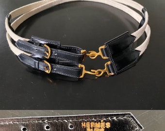 90's Vintage Hermes Collier De Chian Blue Belt, Calfskin Medor