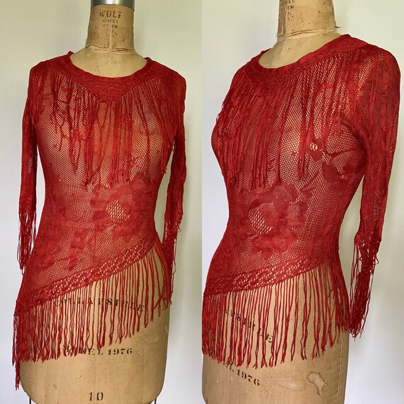 1980’s vintage red lace asymmetrical top