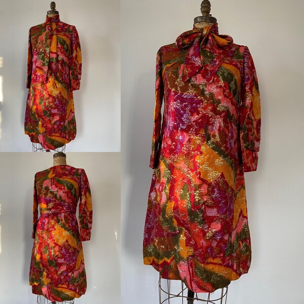 Victor Costa “Romantica” Vintage 1960’s floral lamé dress