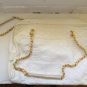 Bruno Magli vintage white leather quilted purse w/ Gold Chain