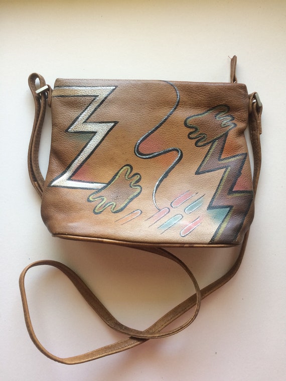 Vintage Hand Painted 1980's Leather Purse - image 1