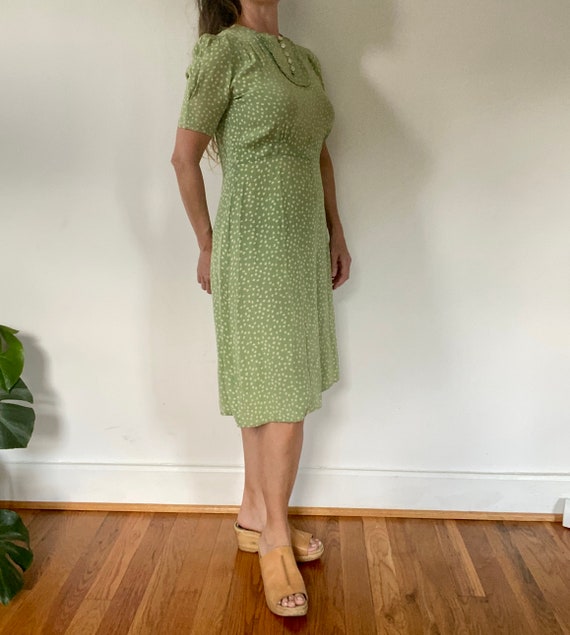1940s green/white polka dot day dress - image 4