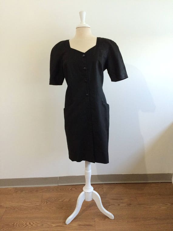 Black Linen sheath dress w/ oversize pockets Pisa… - image 1