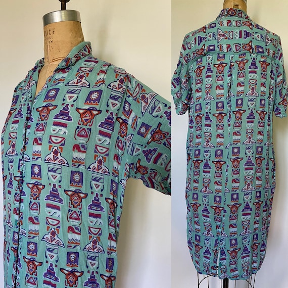 Vintage Rayon Indian Mu Mu Caftan dress with pocke