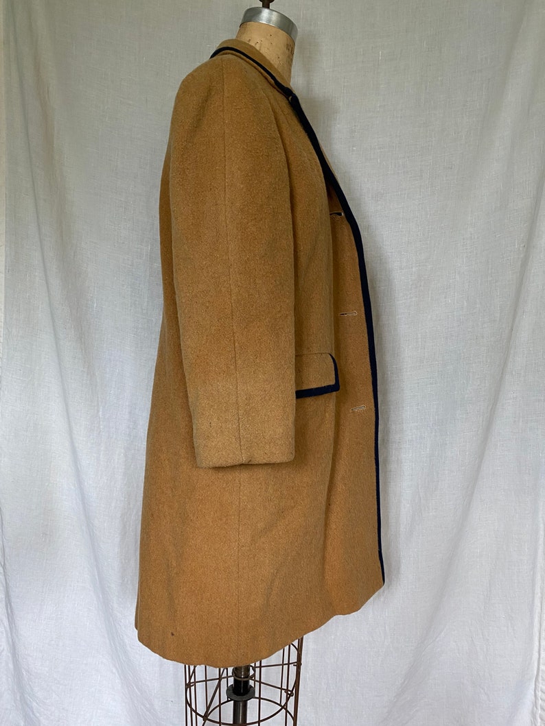 Camel colored womens wool coat with blue piping | Etsy