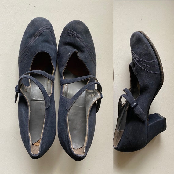 1920s/1930’s Blue suede high heeled shoes - image 1