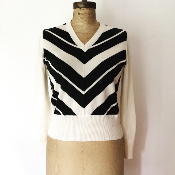 Vintage Silk Blue and White Striped V-neck Sweater - Etsy