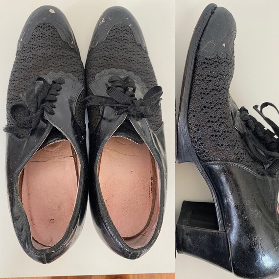 1940s vintage black lace up shoes with wedge heel… - image 3