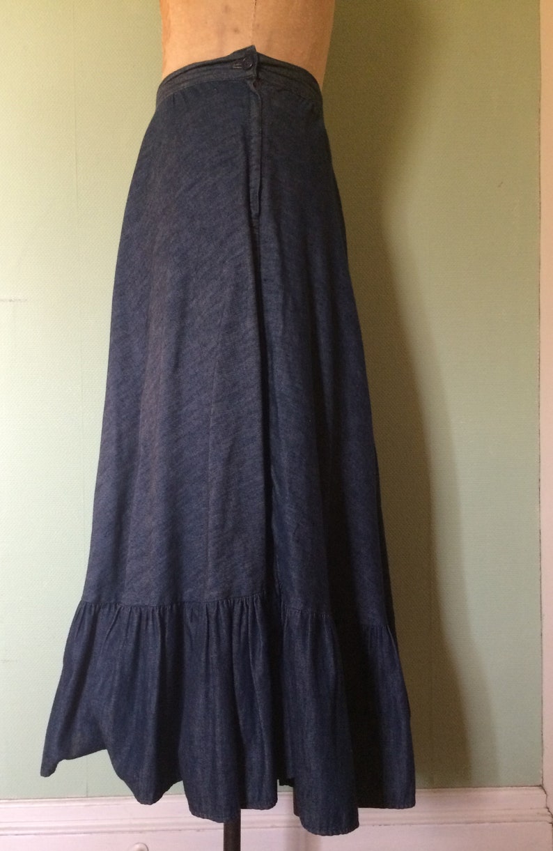 Vintage Denim 1970's Prairie Skirt W/ Ruffles - Etsy