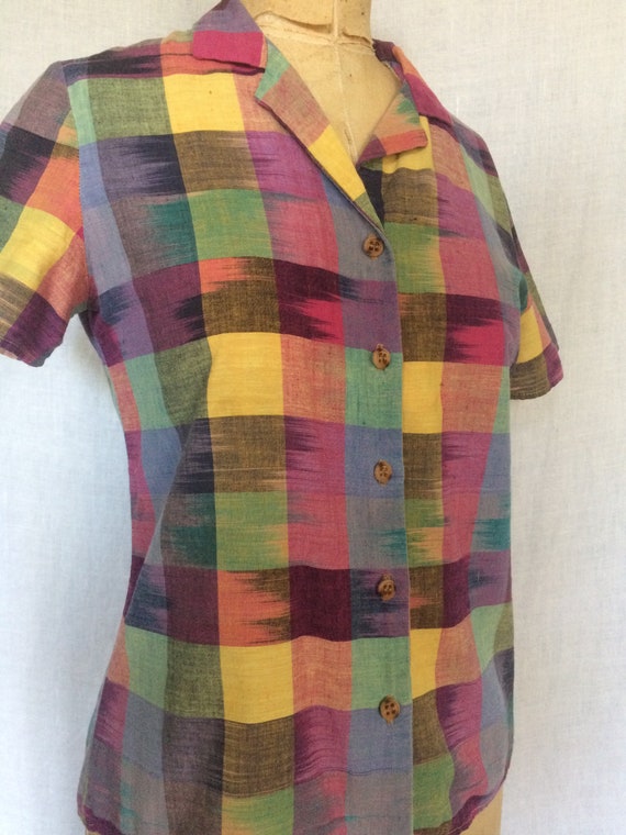 1970s cotton short sleeve multi color top - image 5