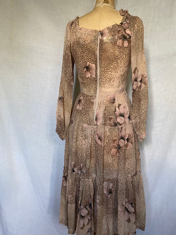 1970's sheer floral print prairie dress off the s… - image 5