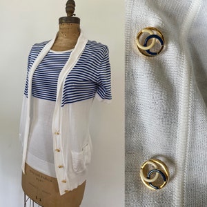 CHANEL vintage Y2K striped sweater set w/ logo buttons!