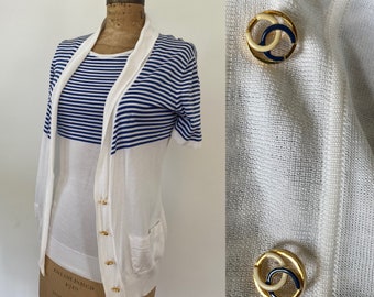 CHANEL vintage Y2K striped sweater set w/ logo buttons!
