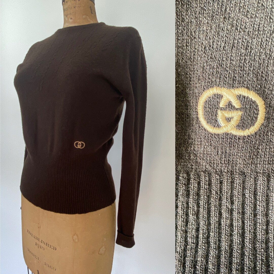 Authentic GUCCI Short Sleeve Knit Cut and Sew Cashmere Silk Bicolor Size S  Women | eBay