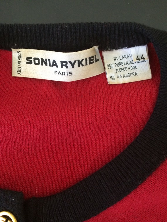 Sonia Rykiel Vintage Sweater red angora/wool w bl… - image 5