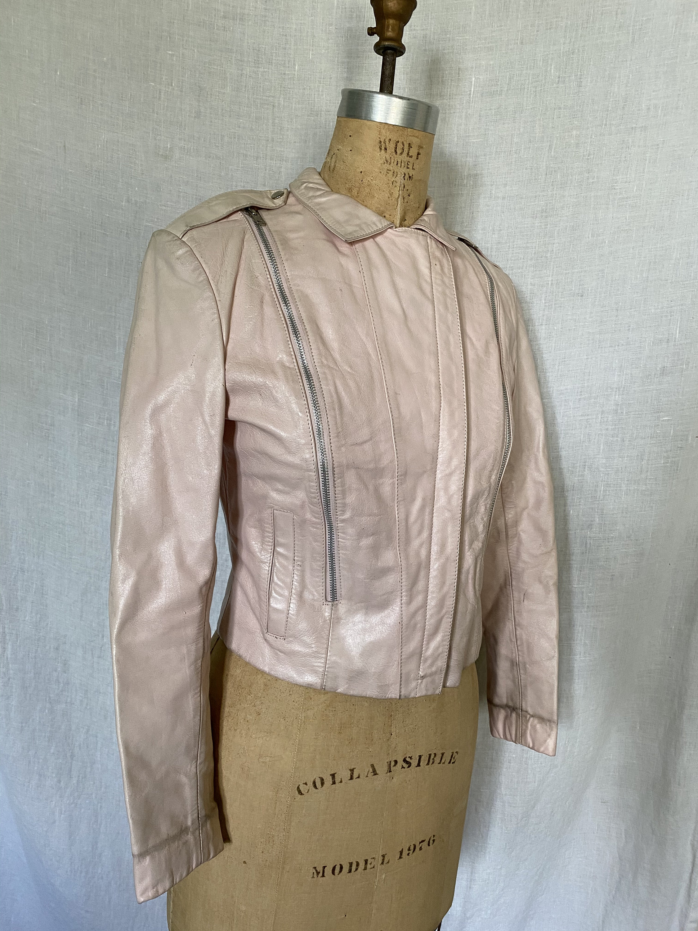 Vintage 1980s New Wave Punk Pink Leather Motorcycle Jacket With