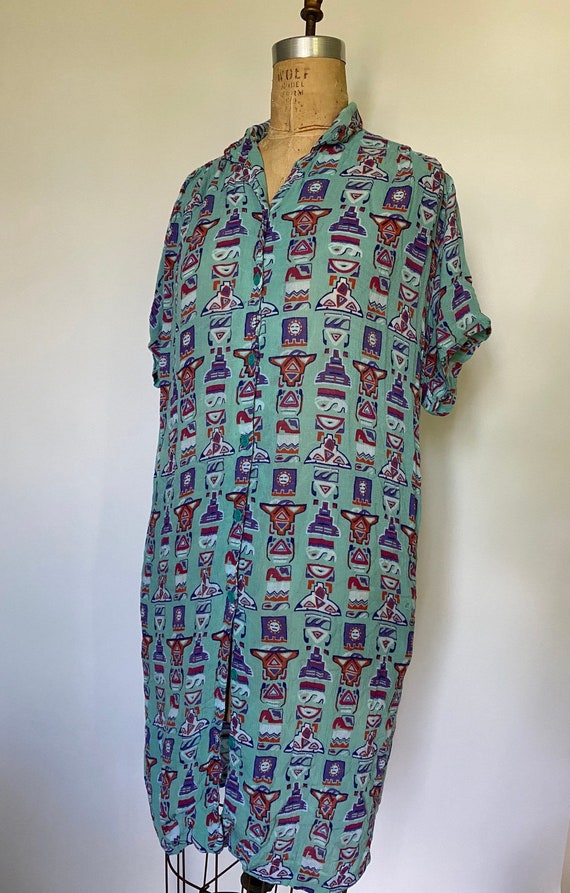 Vintage Rayon Indian Mu Mu Caftan dress with pock… - image 3