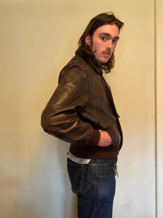 Vintage aviator brown steer hide bomber jacket - image 2