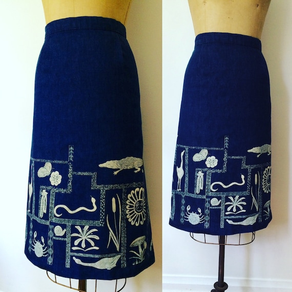 Vintage Denim Handmade Painted Skirt