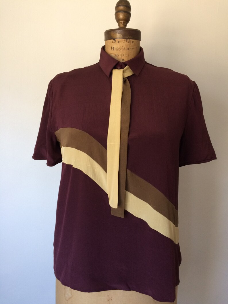 Valentino Vintage Silk Womens Tie Neck Blouse w/ Stripes Valentino Boutique image 3