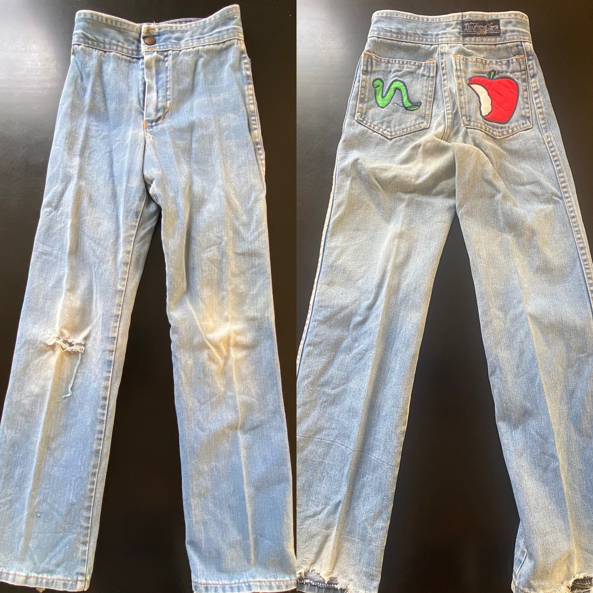 Denim Key Pants With Vintage Embroidered Patches, Size 34 –  lucca-monnie-clothing
