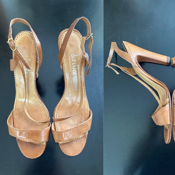 1970s vintage tan strappy high heel sandals - image 1