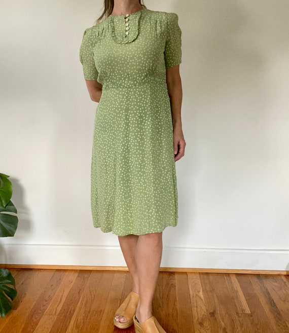 1940s green/white polka dot day dress - image 6
