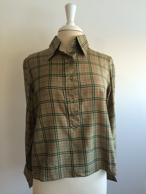 Valentino vintage 1970s silk plaid blouse - image 1