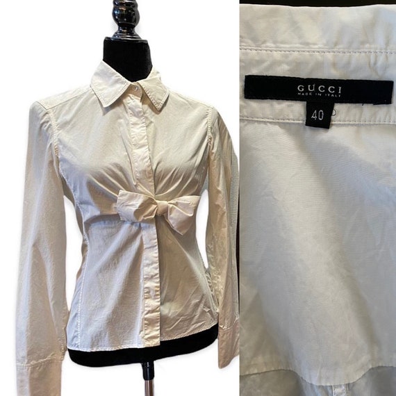 トップス Gucci vintage bow ribbon tie top Gucci Vintage Y2k/90s White Cotton Blouse W Bow - Etsy