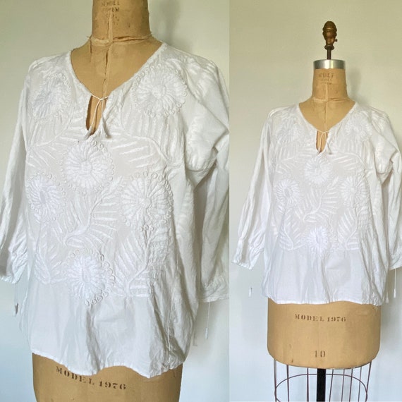 Handmade Vintage Cotton Mexican embroidered summer
