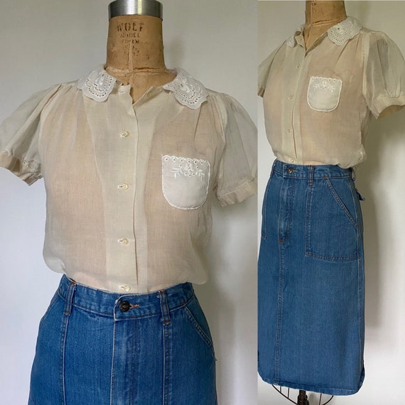 1970s sheer puffy sleeve blouse