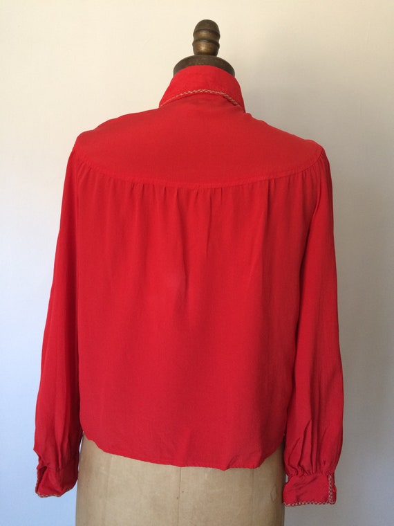 Valentino Vintage 1970’s red silk blouse with hou… - image 4