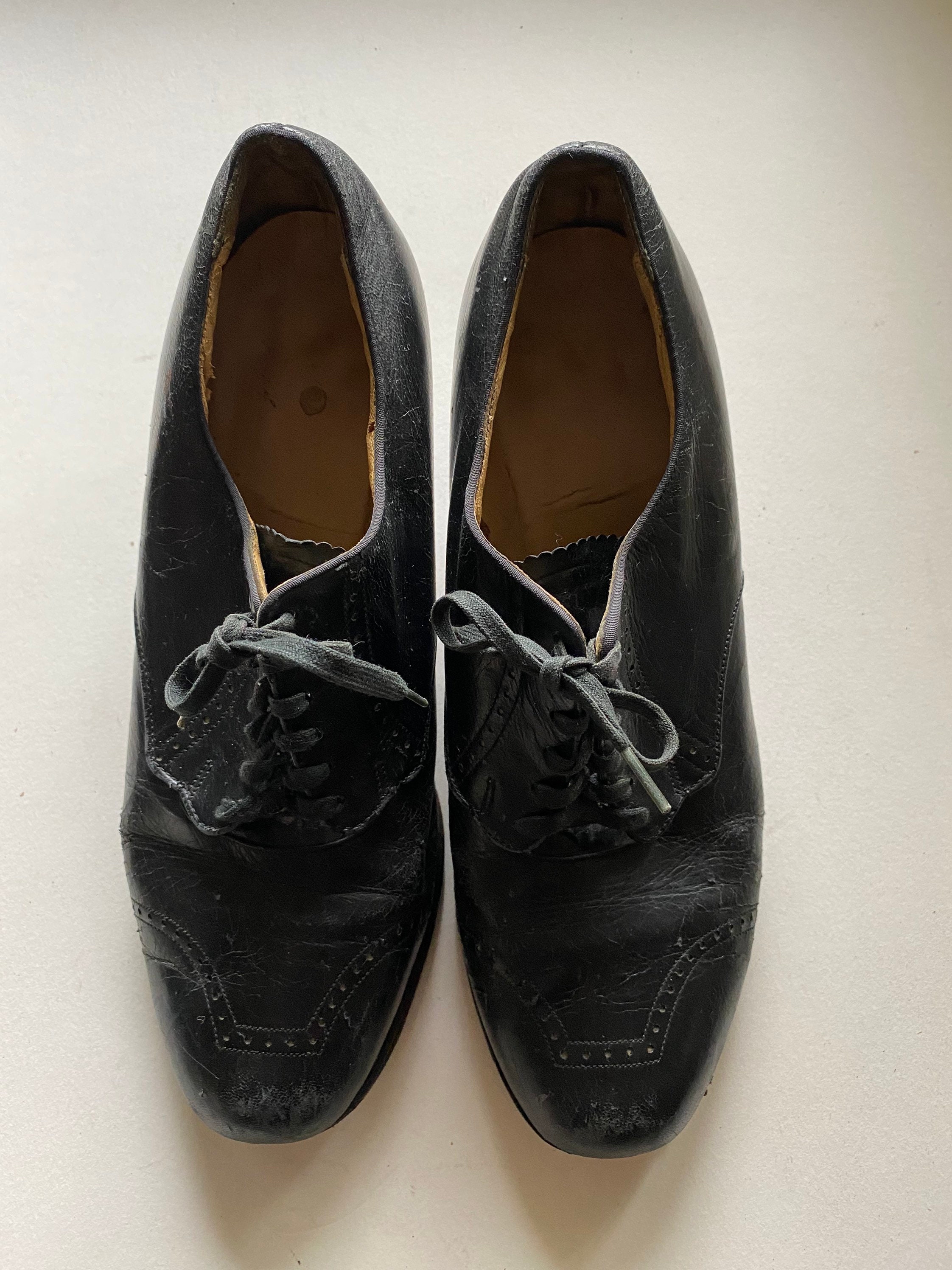 1930s Black Leather Lace up Shoes With Stitching Details - Etsy