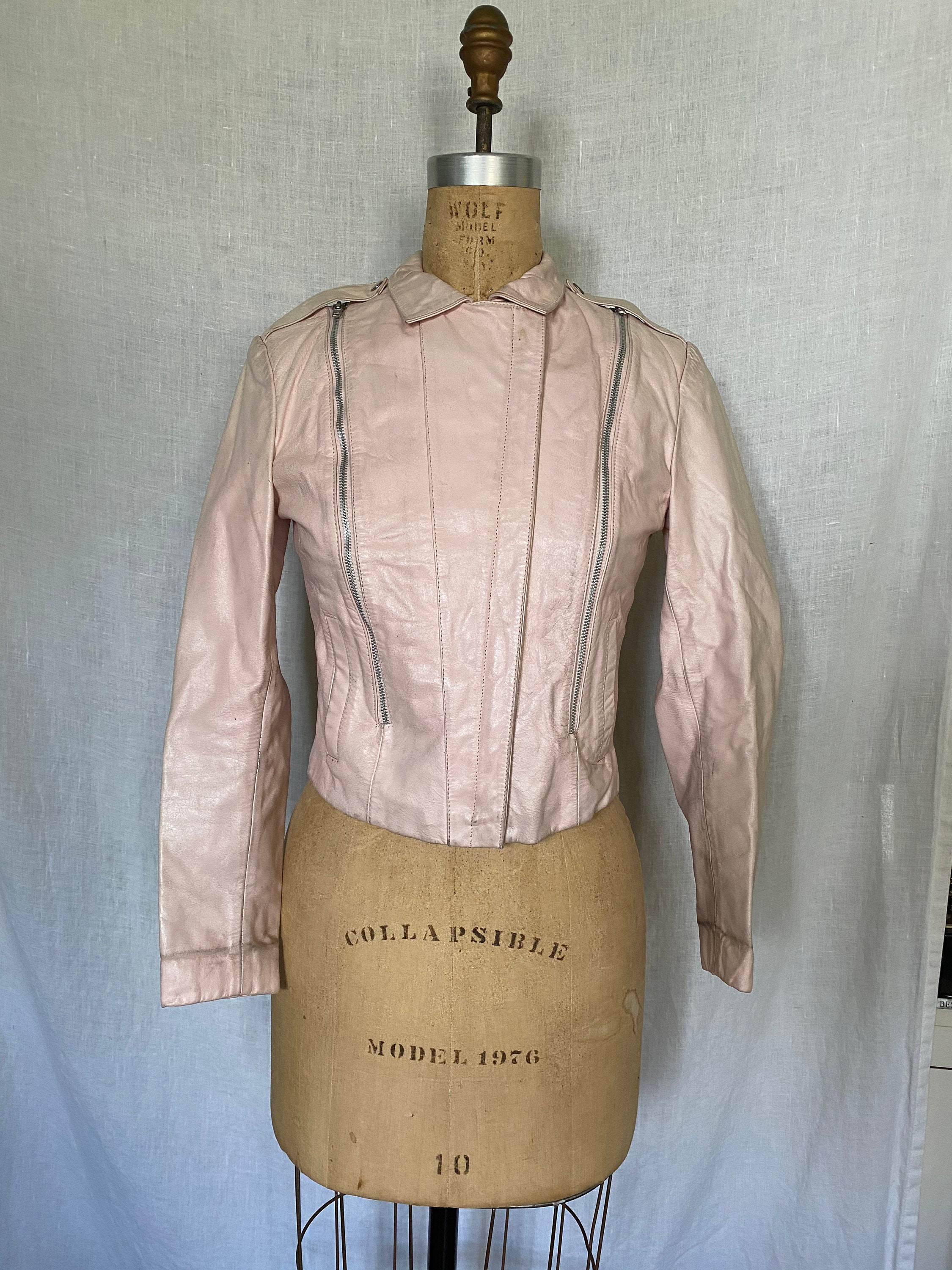 Vintage 1980s New Wave Punk Pink Leather Motorcycle Jacket With