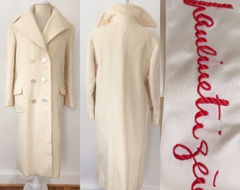 Pauline Trigere Vintage White Trench Overcoat will/cashmere blend