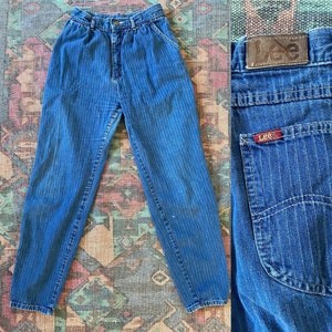 1980s Vintage Lee pinstripe high waist pleated jeans sz 6 petite