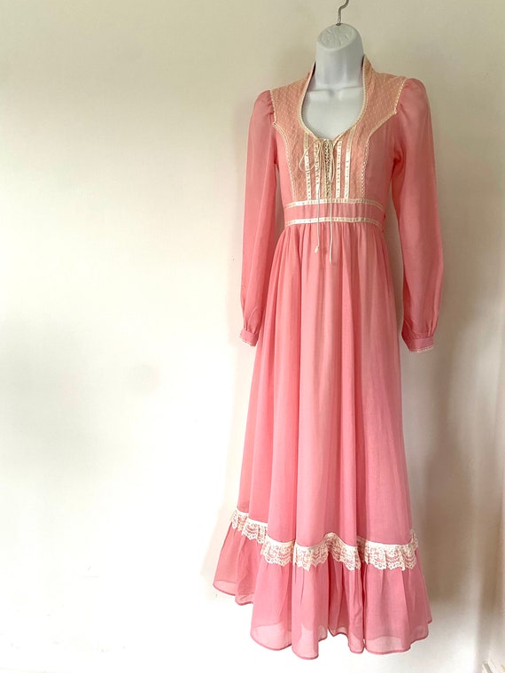 Gunne Sax 1970's Pink Maxi Romantic Renaissance B… - image 8