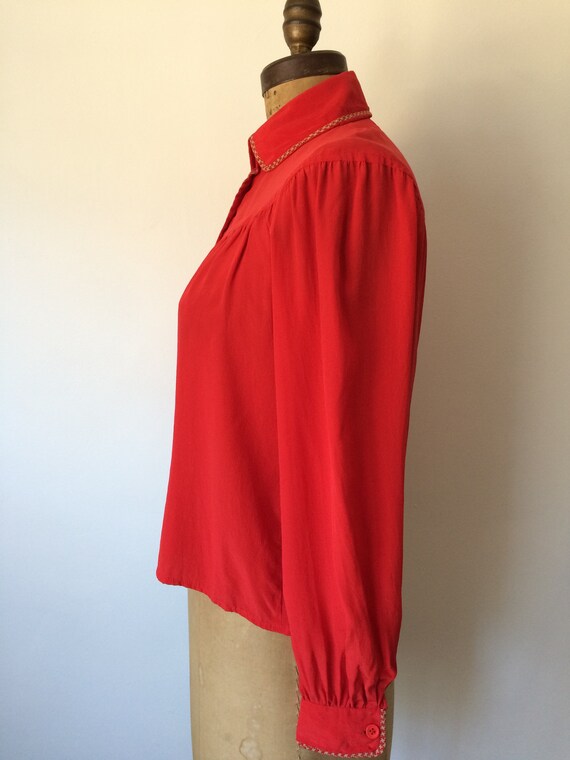 Valentino Vintage 1970’s red silk blouse with hou… - image 7