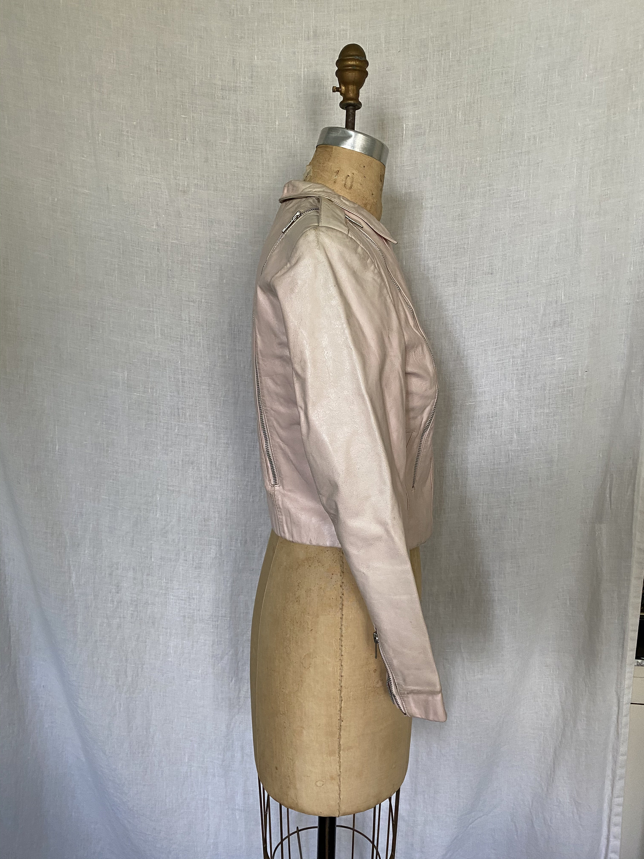 Vintage 1980s New Wave Punk Pink Leather Motorcycle Jacket With