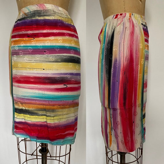 1980s silk skirt new wave abstract pattern - image 1