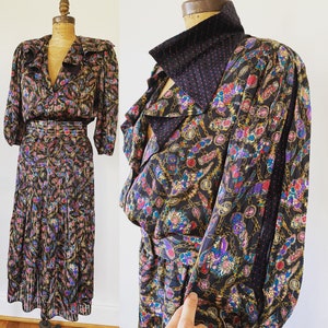 Diane Freis Georgette Black paisley dress w/ polka dots
