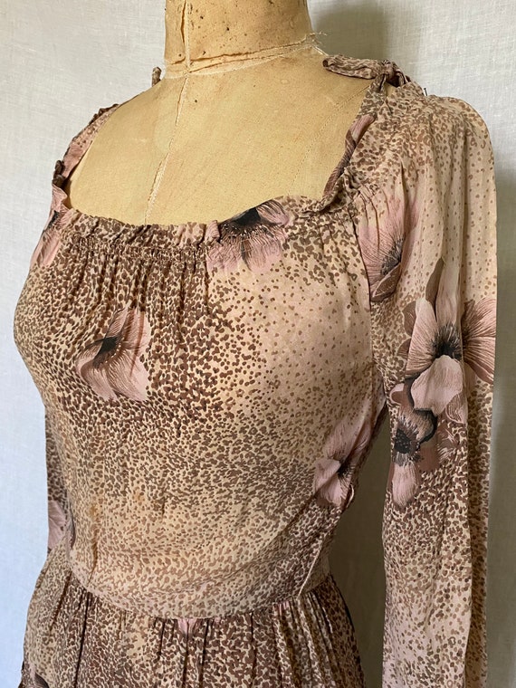 1970's sheer floral print prairie dress off the s… - image 2